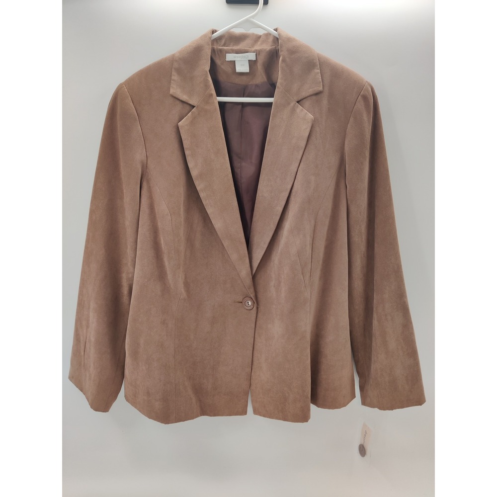 Dressbarn Woman Faux Suede Blazer Tan Brown Single Button Lined Jacket 18W NEW